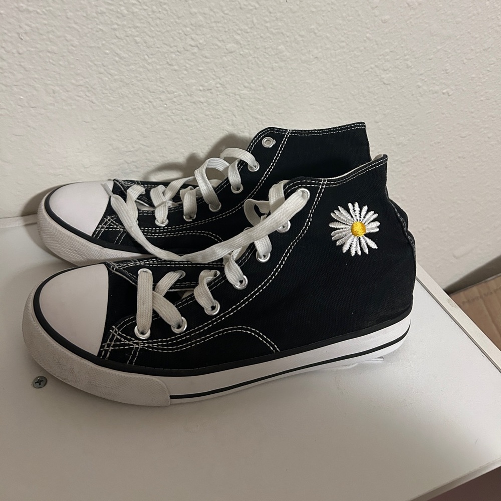 Black Embroidered Converse Platforms